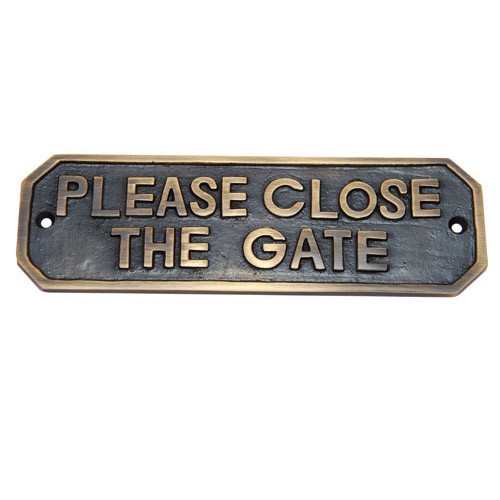 Please Close the Gate Brass Door Sign